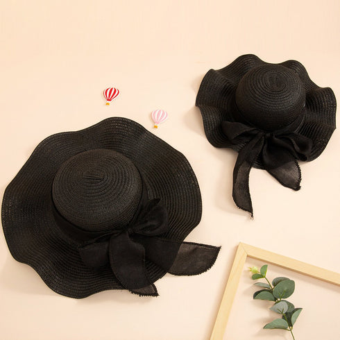 Bow Decorative Sun Hat Parent-child Straw Hat (adults: 56cm, Children: 54cm) (suitable For Children Aged 1-8)