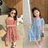 Girl's Summer Plaid Square Neck Bubble Princess Dress