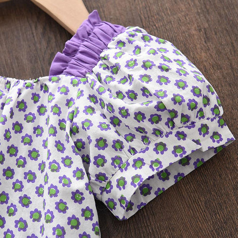 Girls Summer Two-Piece Short Sleeve Shorts Set