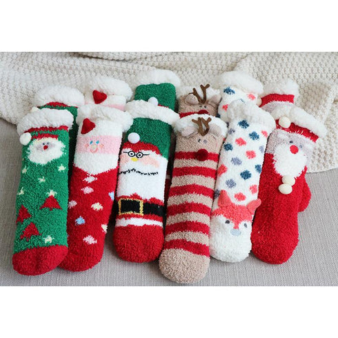 Children's Christmas socks lamb velvet coral fleece socks children's floor socks plus velvet baby socks non-slip
