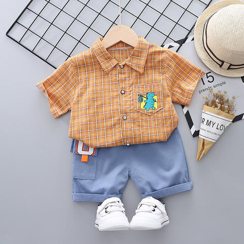 Lapel Little Dinosaur Shirt Short Sleeve Suit