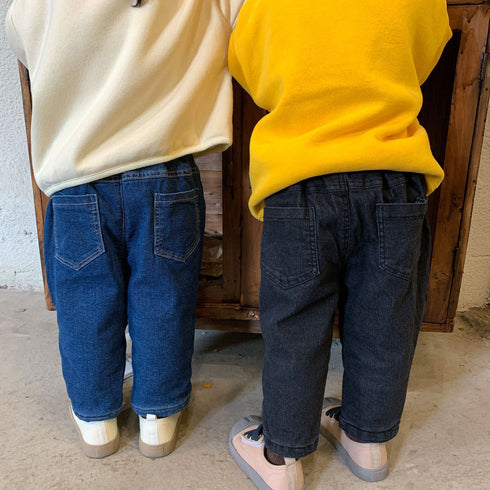 Children's winter plus velvet padded denim pants baby stretch denim leggings