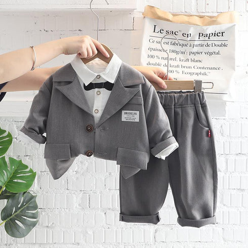 Spring and autumn boys casual long sleeve three-piece set