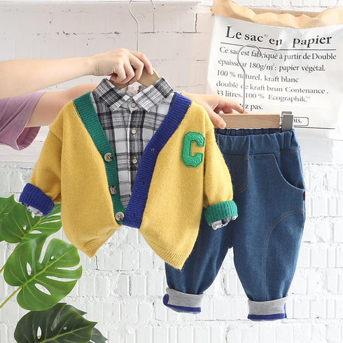 Spring and Autumn Boys Casual Cardigan Set of Three