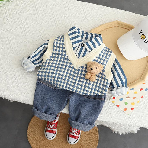 Children's Spring and Autumn Shirt Leisure Three-Piece Set
