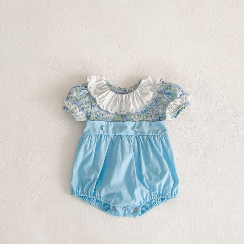 Infant cotton embroidered ruffled jumpsuit climbing suit