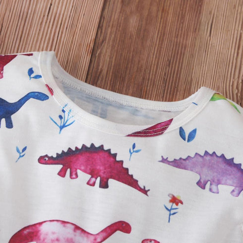 Toddler Girl Dinosaur Rainbow Cactus Print Short-sleeve Dress