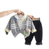 Autumn and winter boys plus velvet long sleeve three-piece set