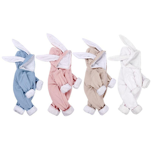 Baby winter jumpsuit super cute big rabbit ears plus velvet padded warm ha clothes