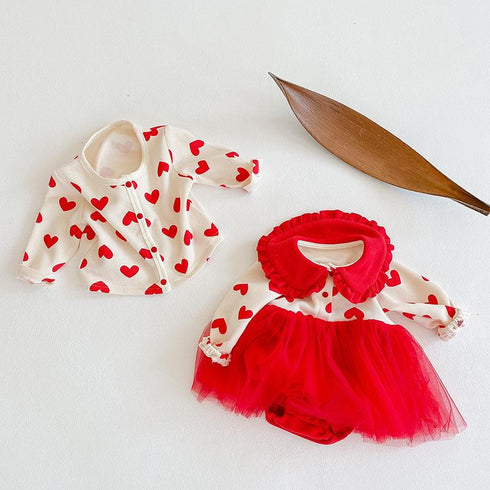 Love suit cardigan coat baby ha clothes climbing suit two-piece set