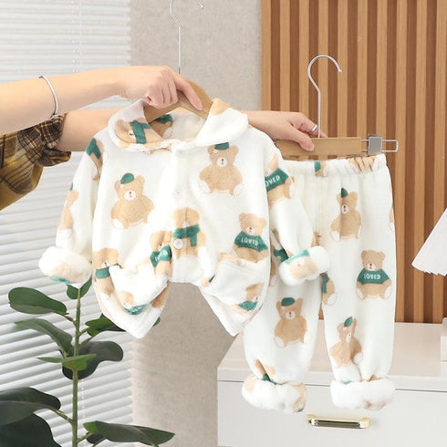 Fall/winter baby clothes plus velvet padded pajamas set two-piece set