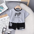 Boys' Large Pocket Round Neck Zebra Short Sleeve Suit Casual Shorts Two Piece Set