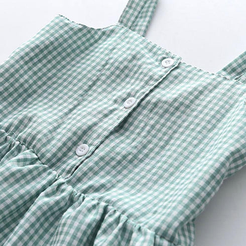 Summer Girls Ruffled Plaid Suspender Shorts Set