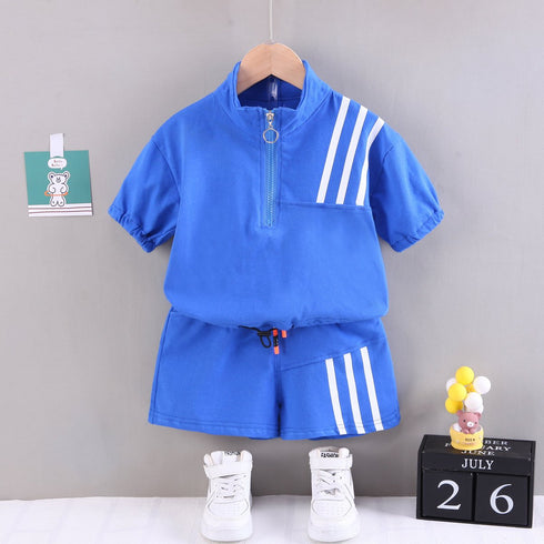 Half Zipper Short Sleeve Suit Two Piece Shorts