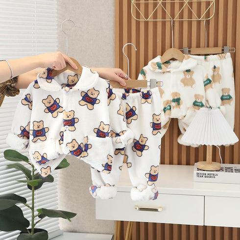 Fall/winter baby clothes plus velvet padded pajamas set two-piece set