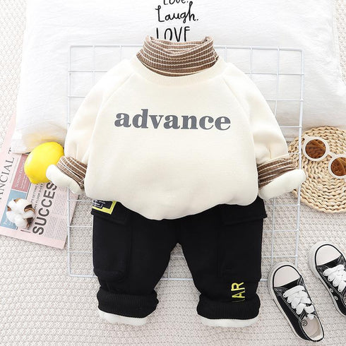 Winter children's padded sweater long sleeve suit two-piece set