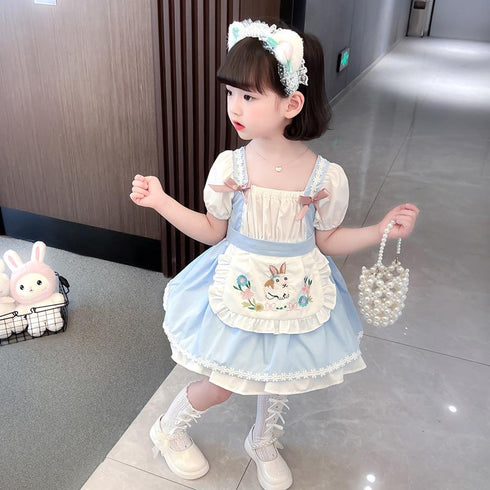 Girls Summer Dress Princess Dress 2022 New Summer Girl Foreign Style Unkempt Dress