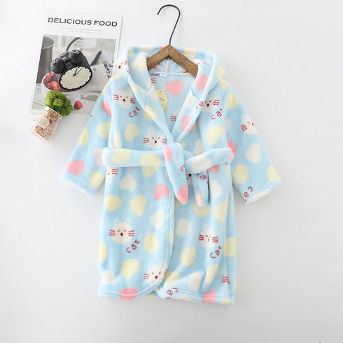 Fall/winter flannel bathrobe padded boys and girls nightgown pajamas