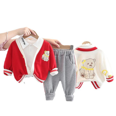 Children's Spring and Autumn Cardigan Set Three-Piece Set