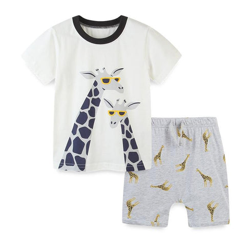Summer white giraffe boy short sleeve suit