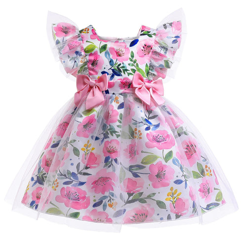European And American Girls Dress Floral Print Children's Dress Bow Children's Princess Dress Dress Dress