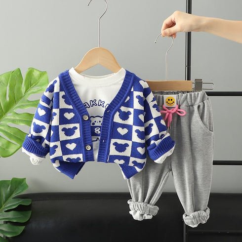 Spring and autumn children's casual sweater cardigan set of three