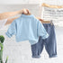 Dog Lapel Shirt Long Sleeve Suit Boy Baby Casual Denim Pants Two Piece Set