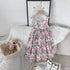 Girls Condole Belt Dress 2022 Summer New Wear Small Clear Sweet Floral Skirt