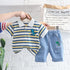 Striped Polo Summer Short Sleeve Two Piece Set