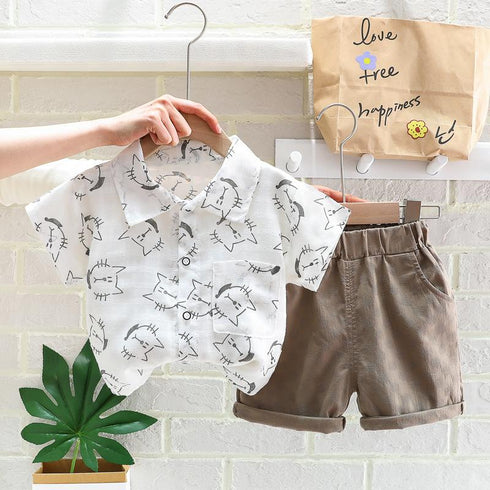 Cat Half Sleeve Shirt And Shorts Two Piece Set