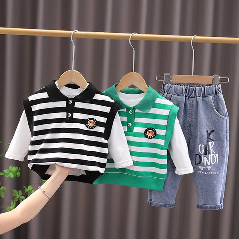 Spring and Autumn Boys Vest Three-Piece Set
