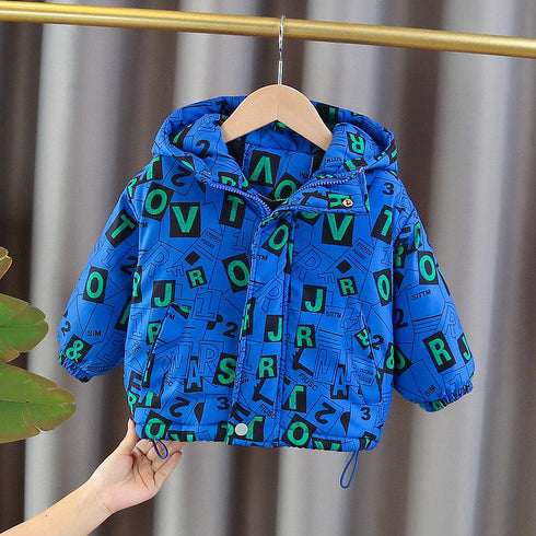 Winter boys plus velvet hooded long sleeve coat