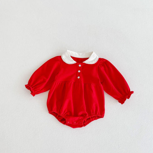 Red Long Sleeve Doll Neck Hark Triangle Wrap Fart Jumpsuit Climbing Suit