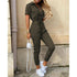 Casual lapel buckle print belt frock jumpsuit