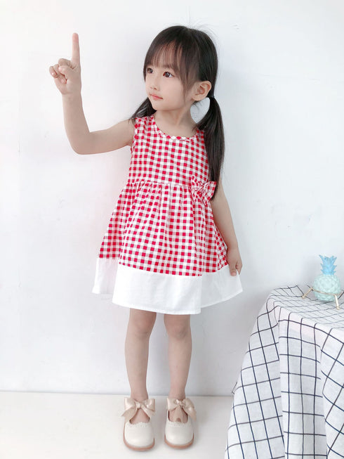 Girl's Sling Dress Summer Sleeveless Plaid Princess Dress