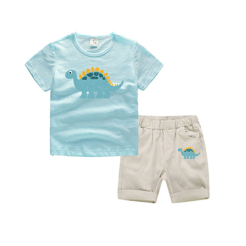 Boys' Summer Dinosaur Cartoon Short Sleeve Shorts Set