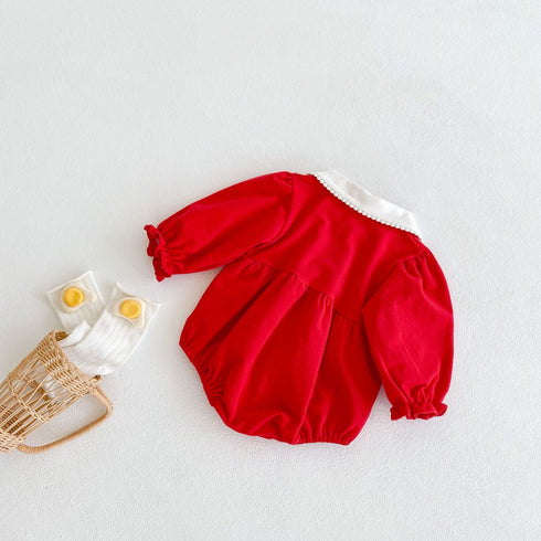 Red Long Sleeve Doll Neck Hark Triangle Wrap Fart Jumpsuit Climbing Suit