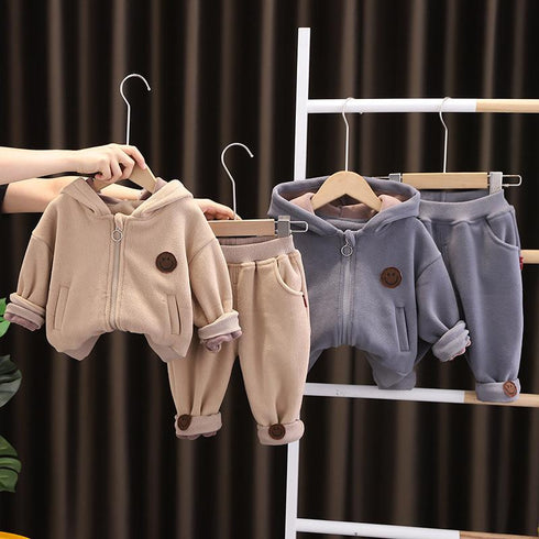 Winter children's hooded long sleeve suit two-piece set