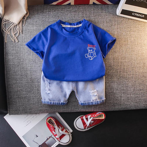 Round Neck Bear Short Sleeve Suit