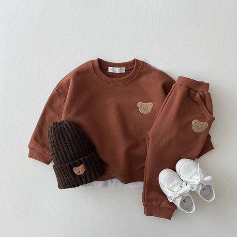 Spring and autumn newborn baby cotton bear round neck sweater sports suit
