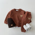 Spring and autumn newborn baby cotton bear round neck sweater sports suit