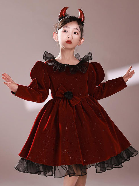 Children's Princess Dress Fall/Winter Red Velvet Halloween Dress Christmas New Year Joker Dress