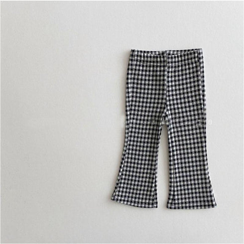 Spring and Autumn Girls Plaid Flared Pants