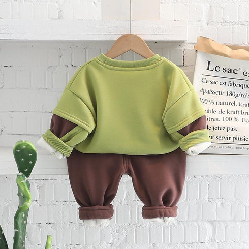 Autumn and winter boys plus velvet sports sweater suit