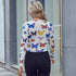 Butterfly Printed Long Sleeve Navel Revealing Slim Fit Top