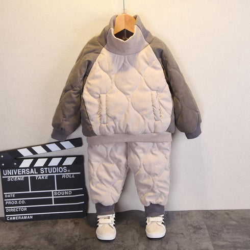 Winter children's collar padded warm baby two-piece set