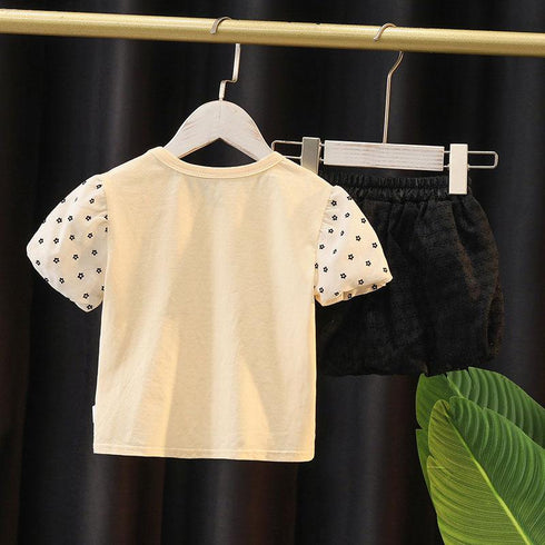 Girls' Suit Short Sleeve Top + Two-piece Bloomers