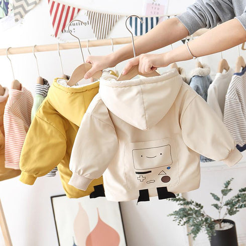 Add velvet cotton coat cartoon robot hooded cotton coat