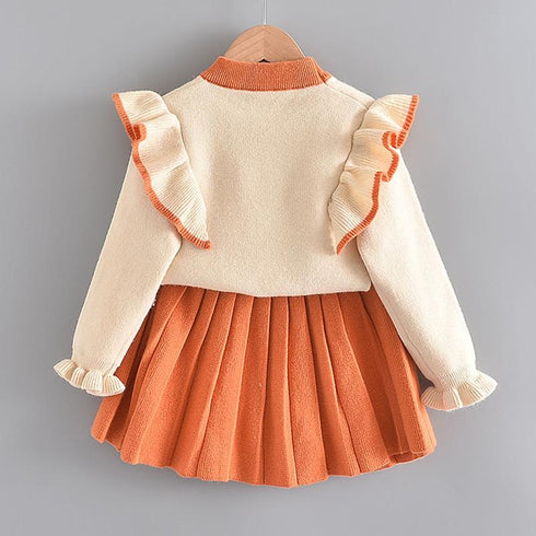 Girls Spring And Autumn Cute Knit Princess Dress Set