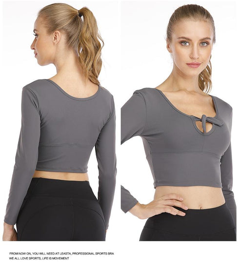 Women's Breathable and Moisture-absorbing Sports Long Sleeve Sexy Bow Yoga Tank Top